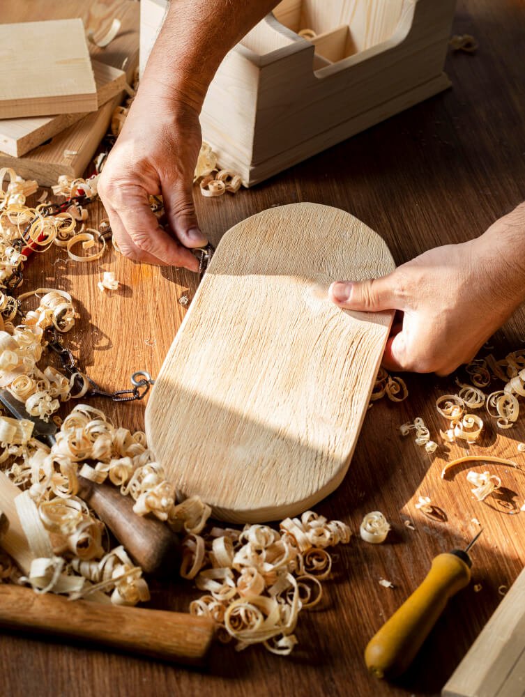 Vietnamese woodcraft artisan at work